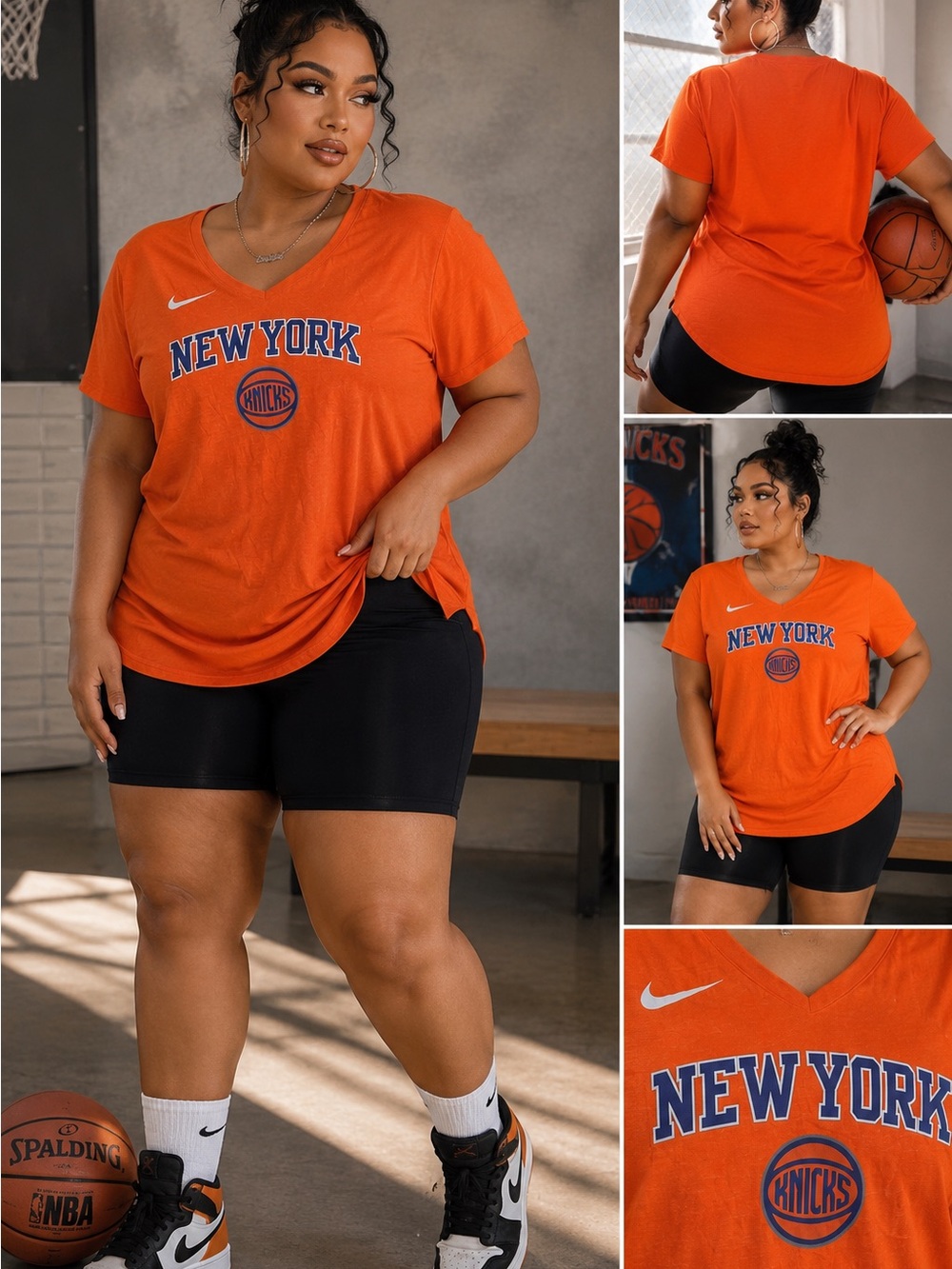 Nike Orange New York Knicks V-Neck Tee for Women
